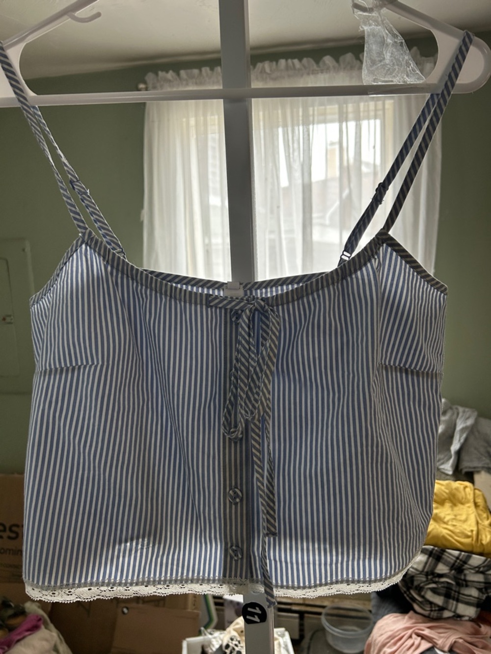 SKIMS Blue and White Striped Crop top Shirt